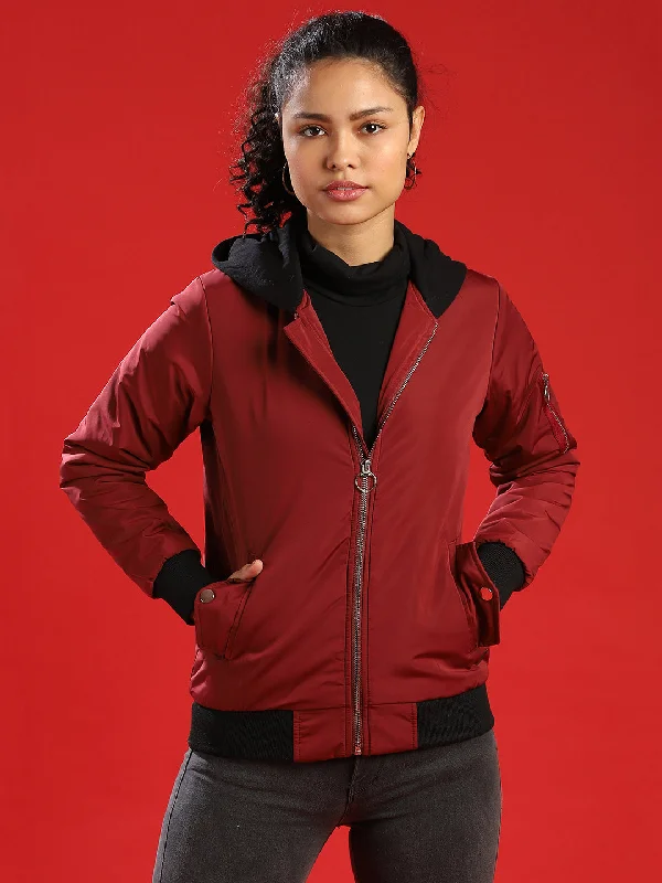 Campus Sutra Women Solid Stylish Casual Bomber Jacket