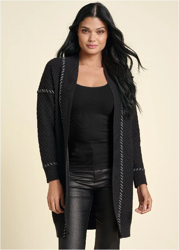 Contrast Stitch Cardigan - Black