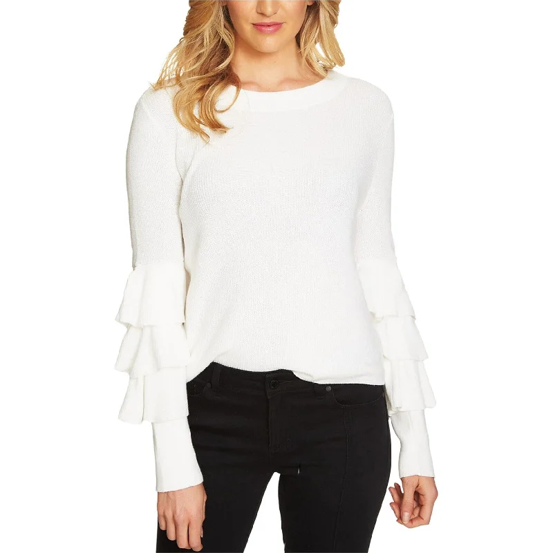 1.STATE Womens Ruffled Tiered Pullover Sweater, White, Small