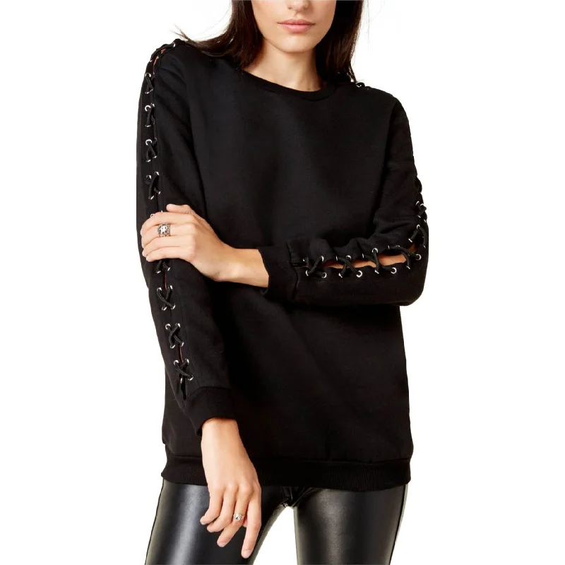 Glam Womens Laced-Sleeve Pullover Sweater, Black, X-Small