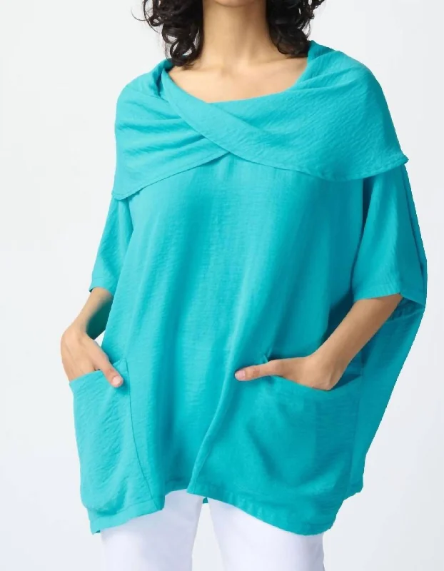 Cowl Neck Tunic Top In Seaview