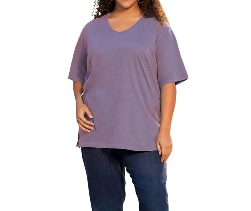 Jersey Short Sleeve V-Neck Tunic - Plus In Dusty Lavender