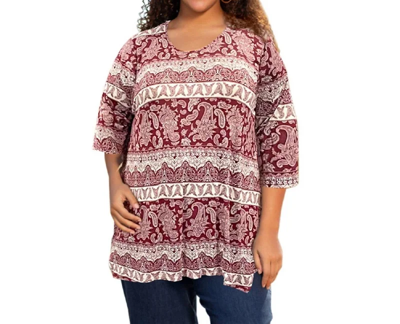 Printed Matsin Tunic - Plus In Burgundy Ivory