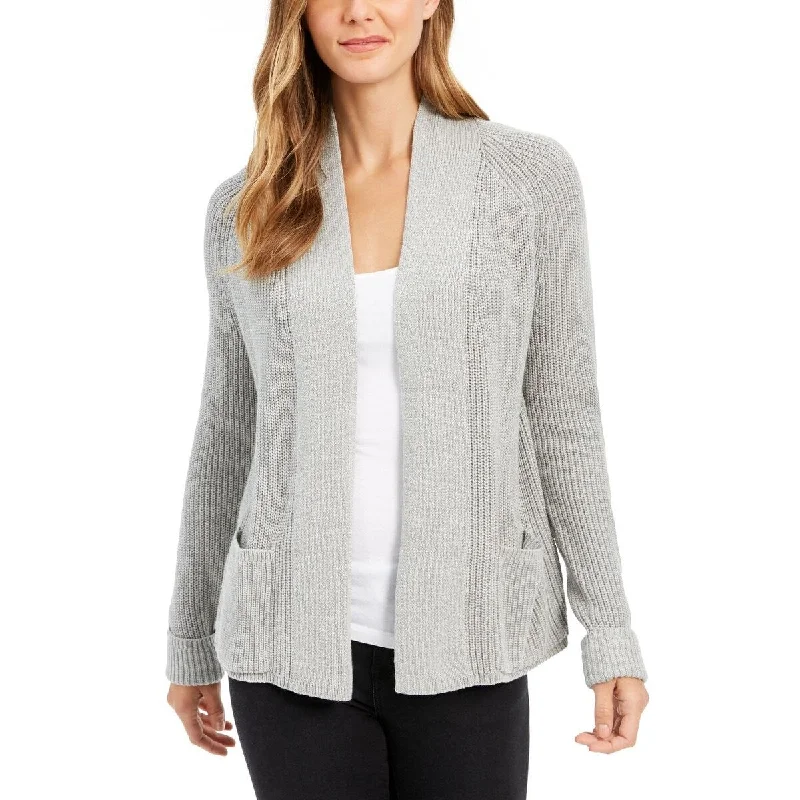 Charter Club Women's Cotton Open-Front Cardigan Gray Size Small