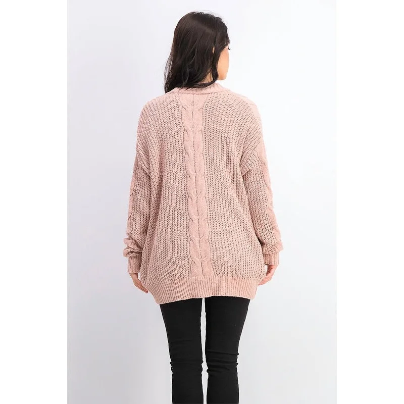 Ultra Flirt Juniors' Mixed-Knit Chenille Cardigan Pink Size Medium